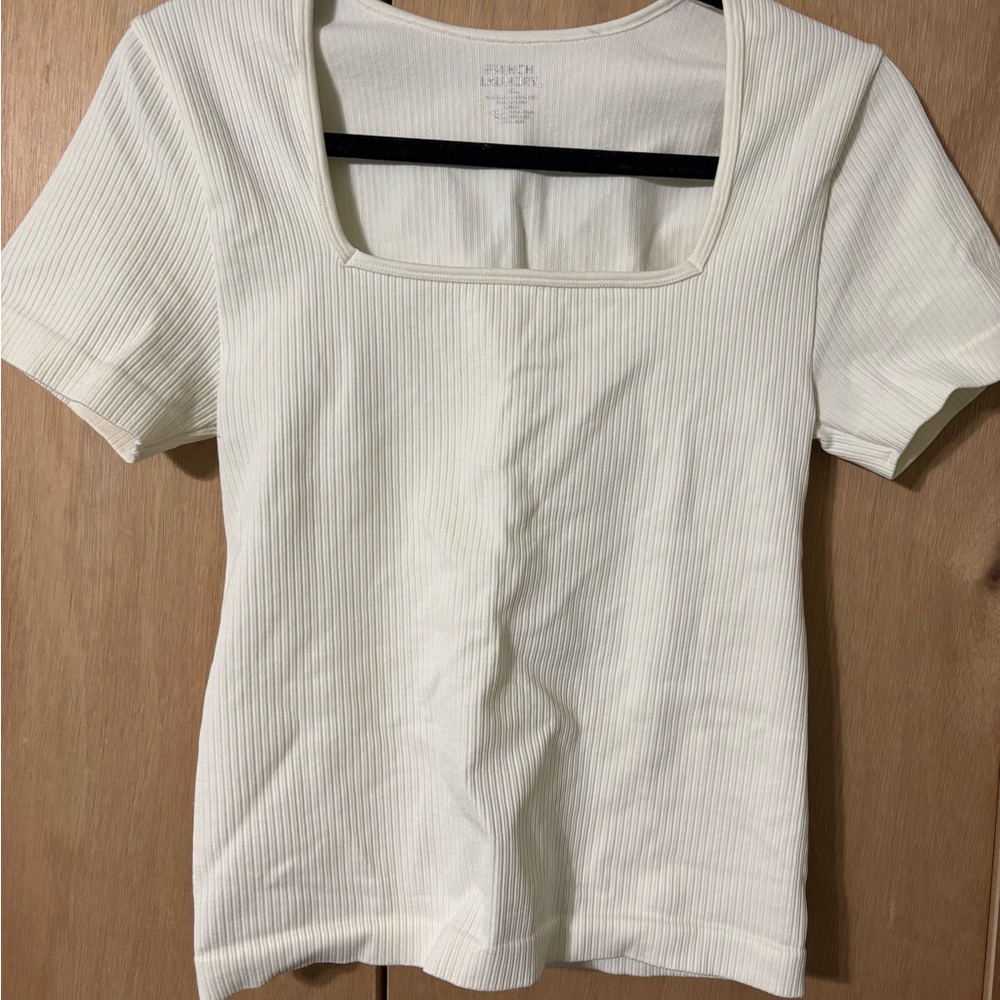 French Laundry Cream Ribbed Short Sleeve Top